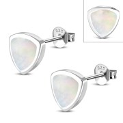 Mother of Pearl Reuleaux Triangle Silver Stud Earrings, e343